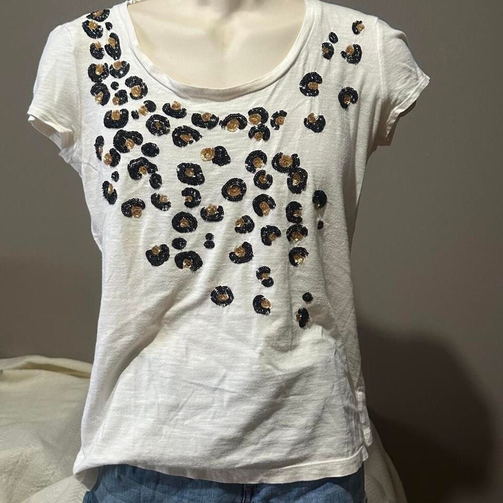 Ann-taylor Women's White and Cream T-shirt